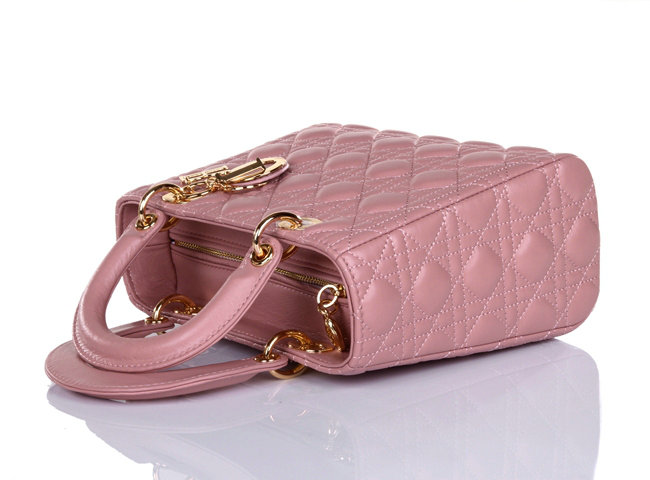 lady dior lambskin leather bag 6322 pink with gold hardware